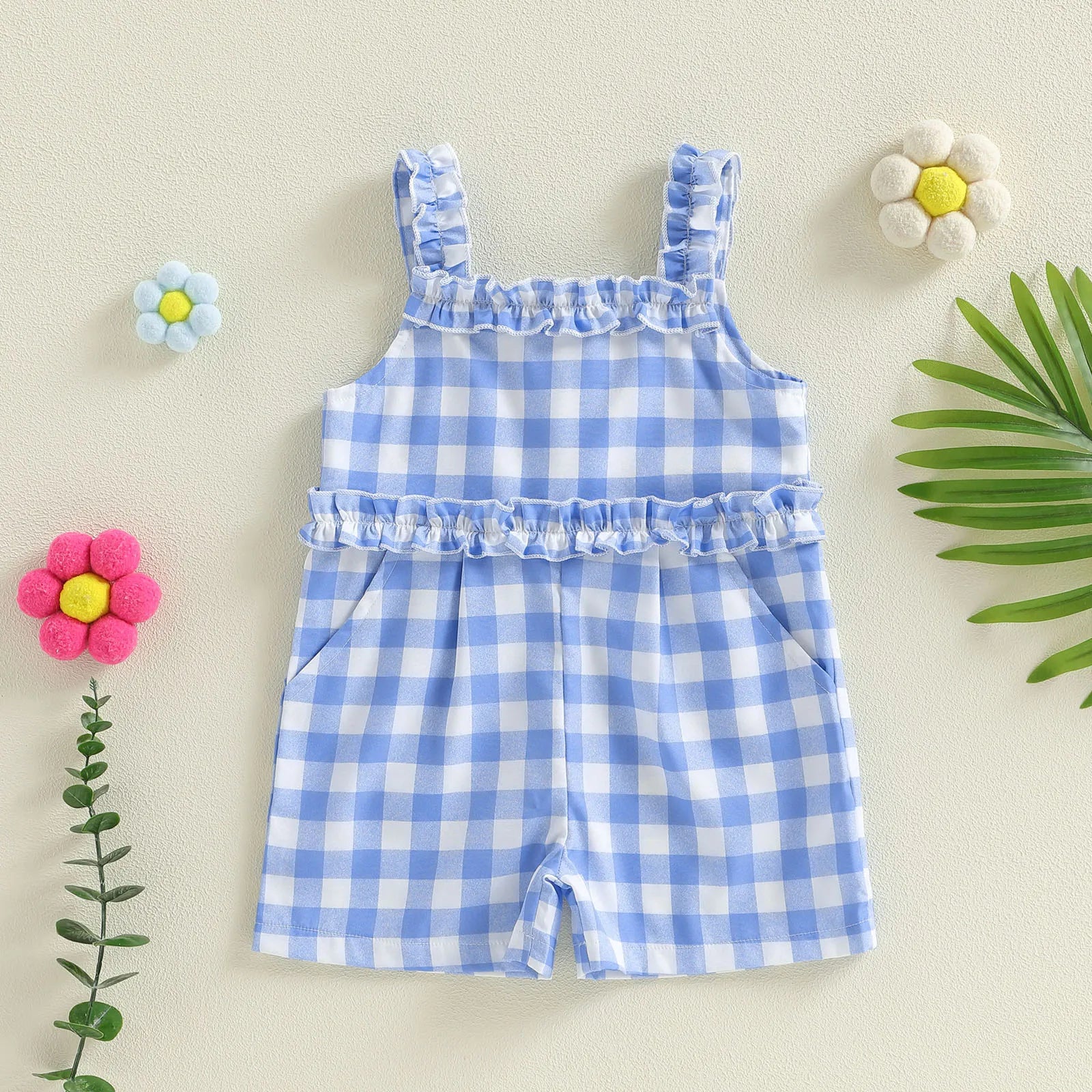 Infant Girls Plaid Ruffle Overalls