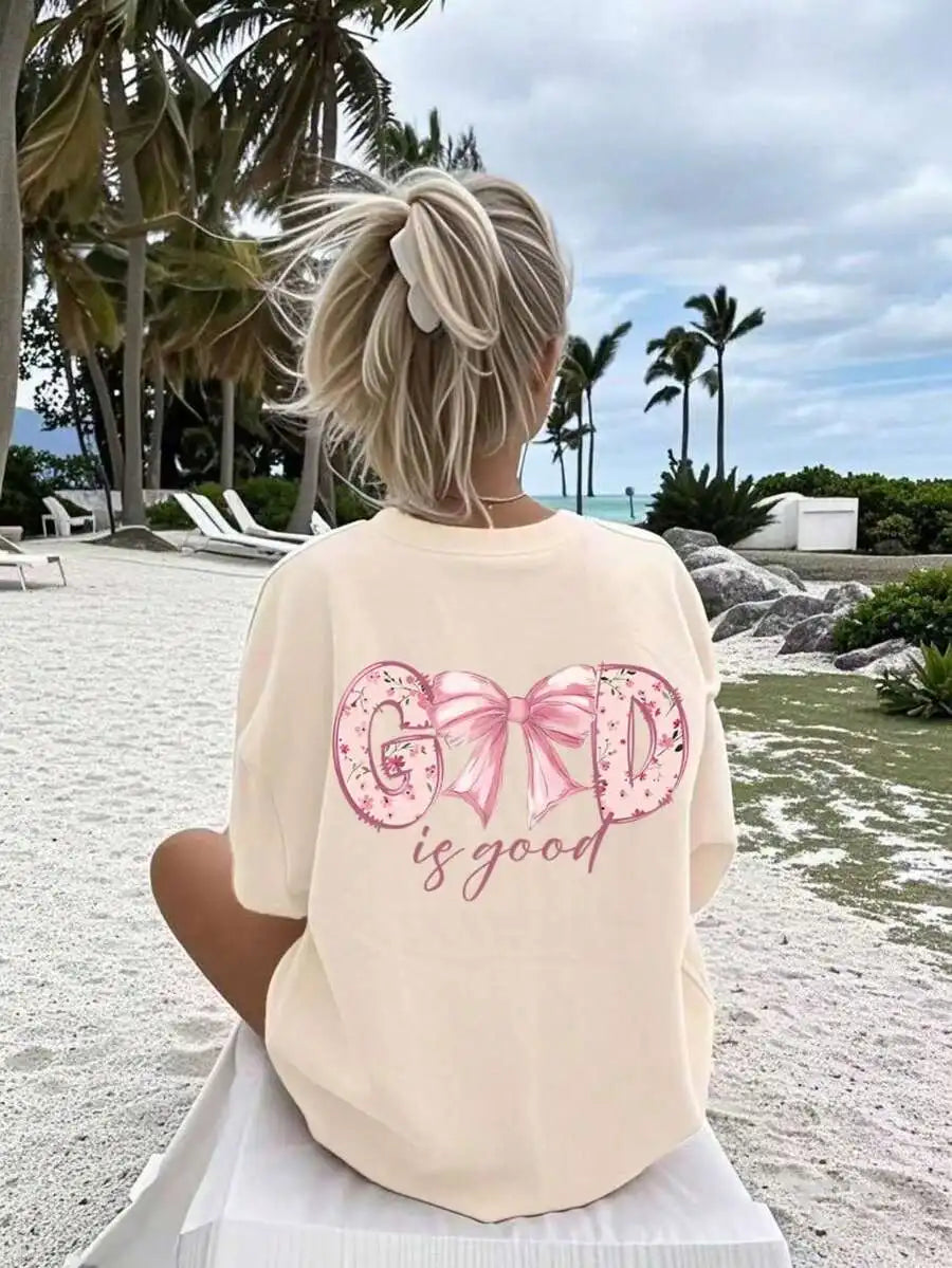 Girls Pink Floral Bow Tee