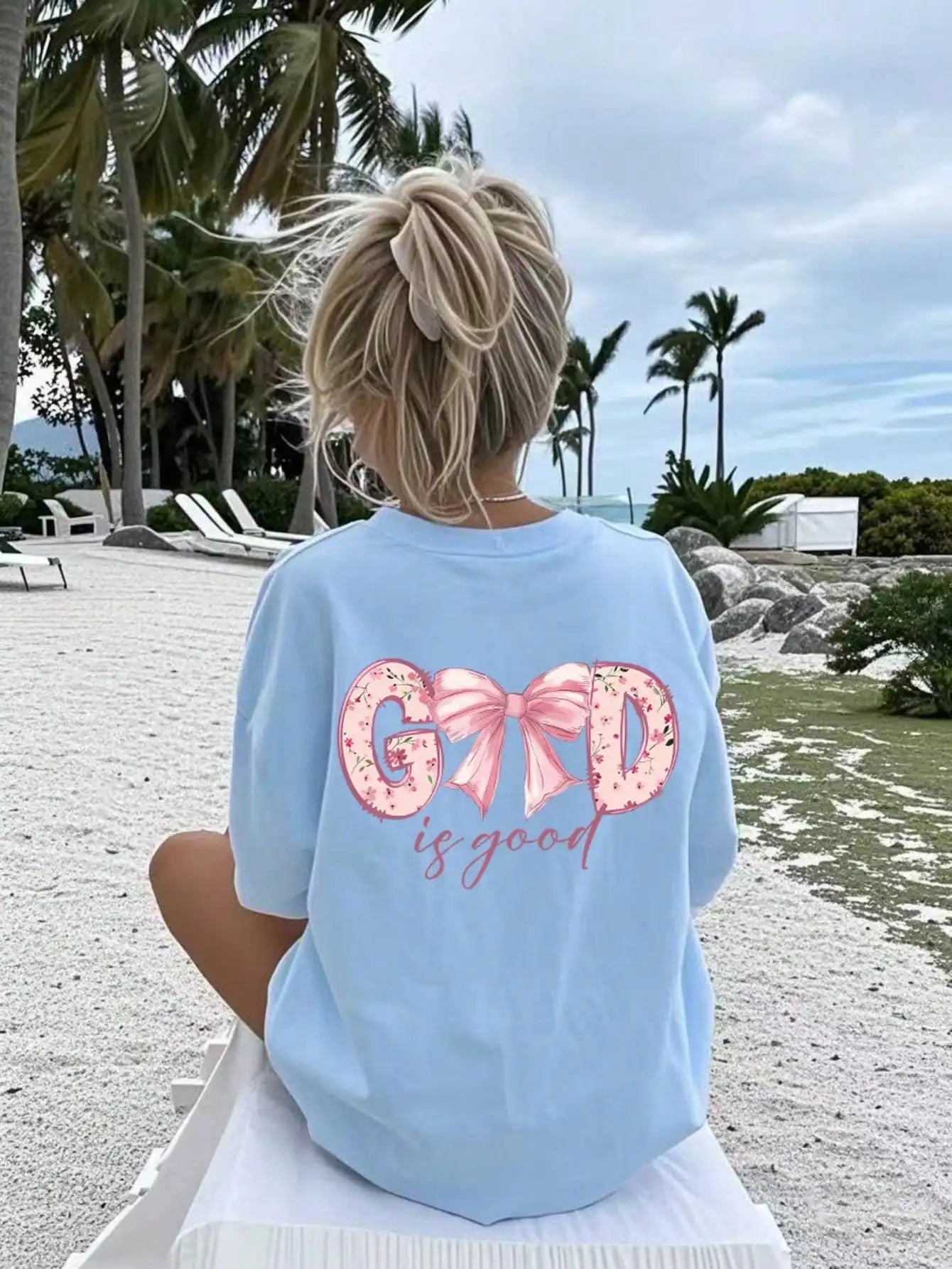 Girls Pink Floral Bow Tee