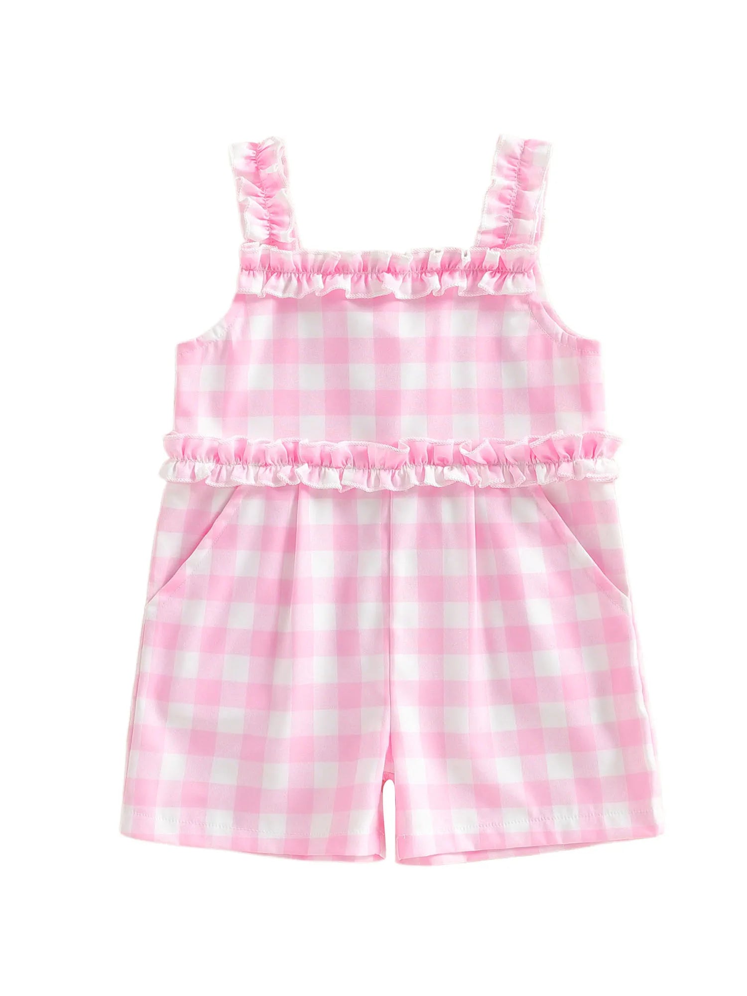 Infant Girls Plaid Ruffle Overalls
