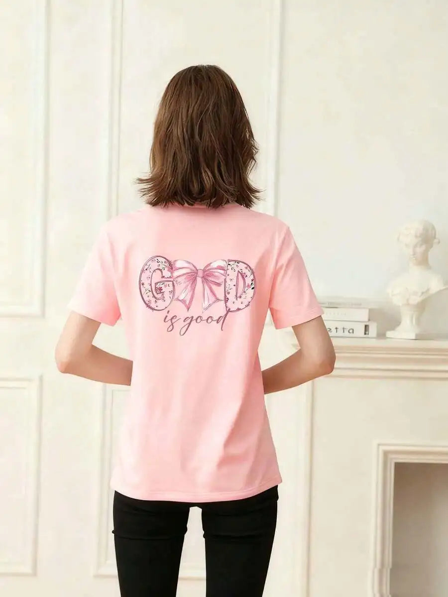 Girls Pink Floral Bow Tee