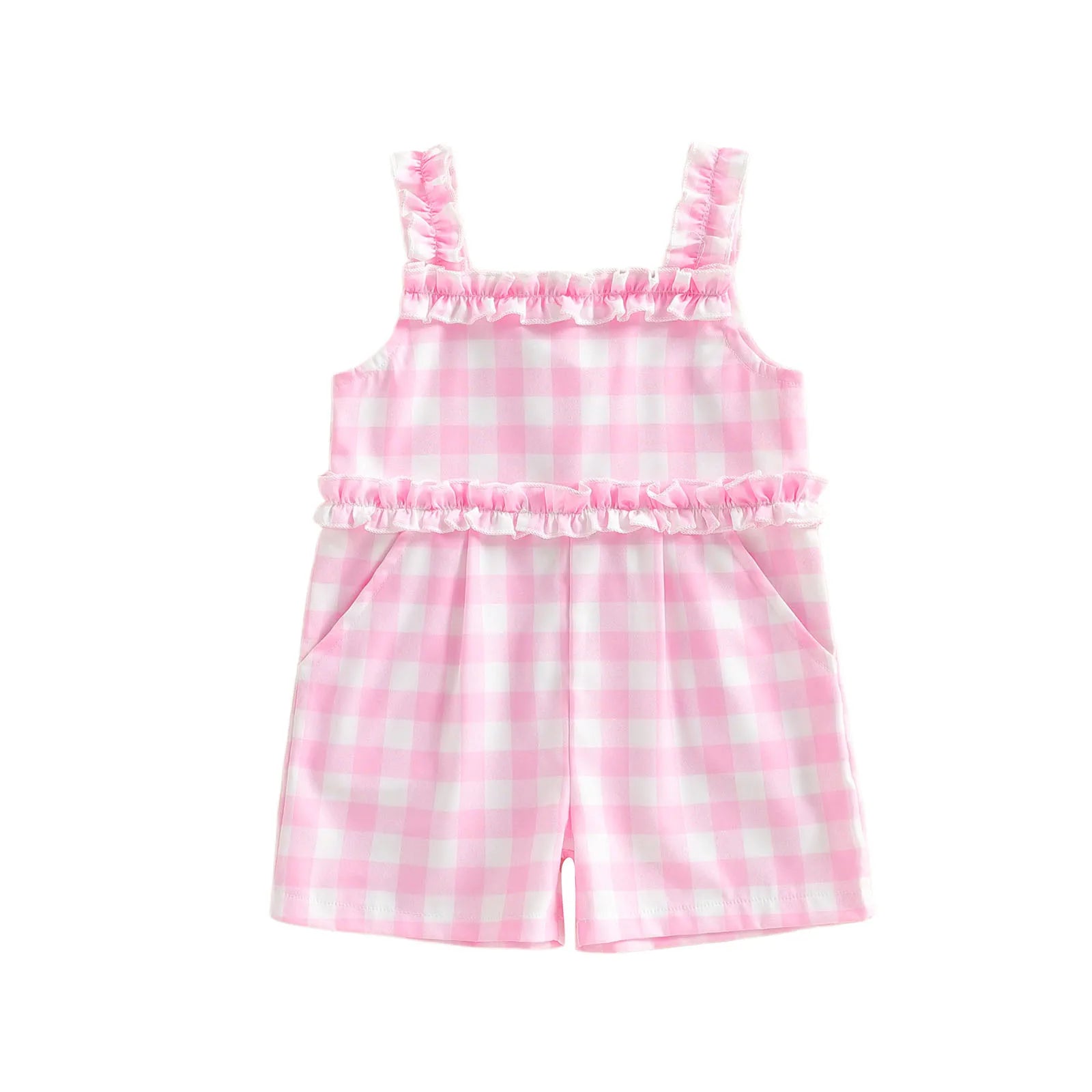 Infant Girls Plaid Ruffle Overalls