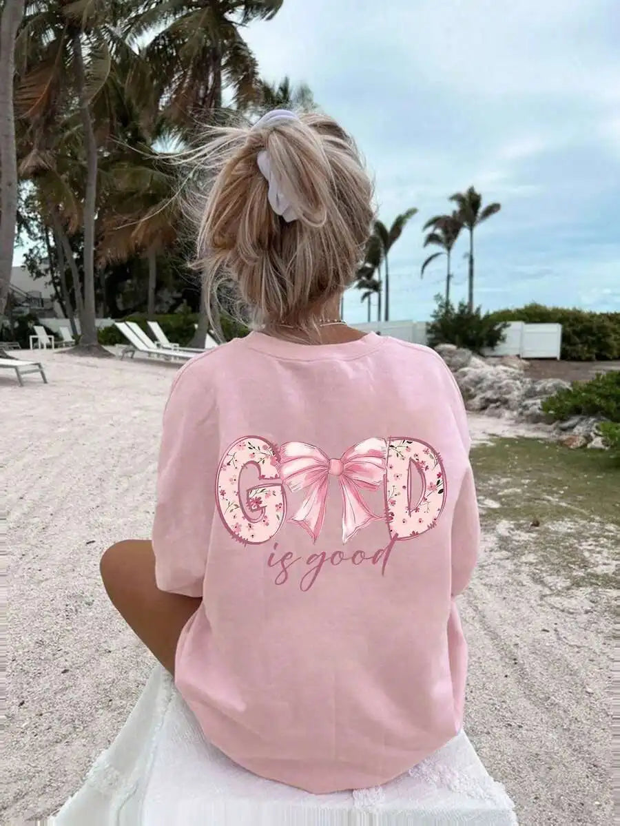 Girls Pink Floral Bow Tee