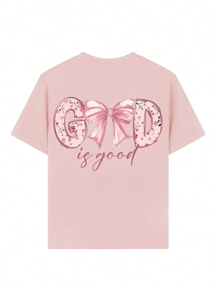 Girls Pink Floral Bow Tee