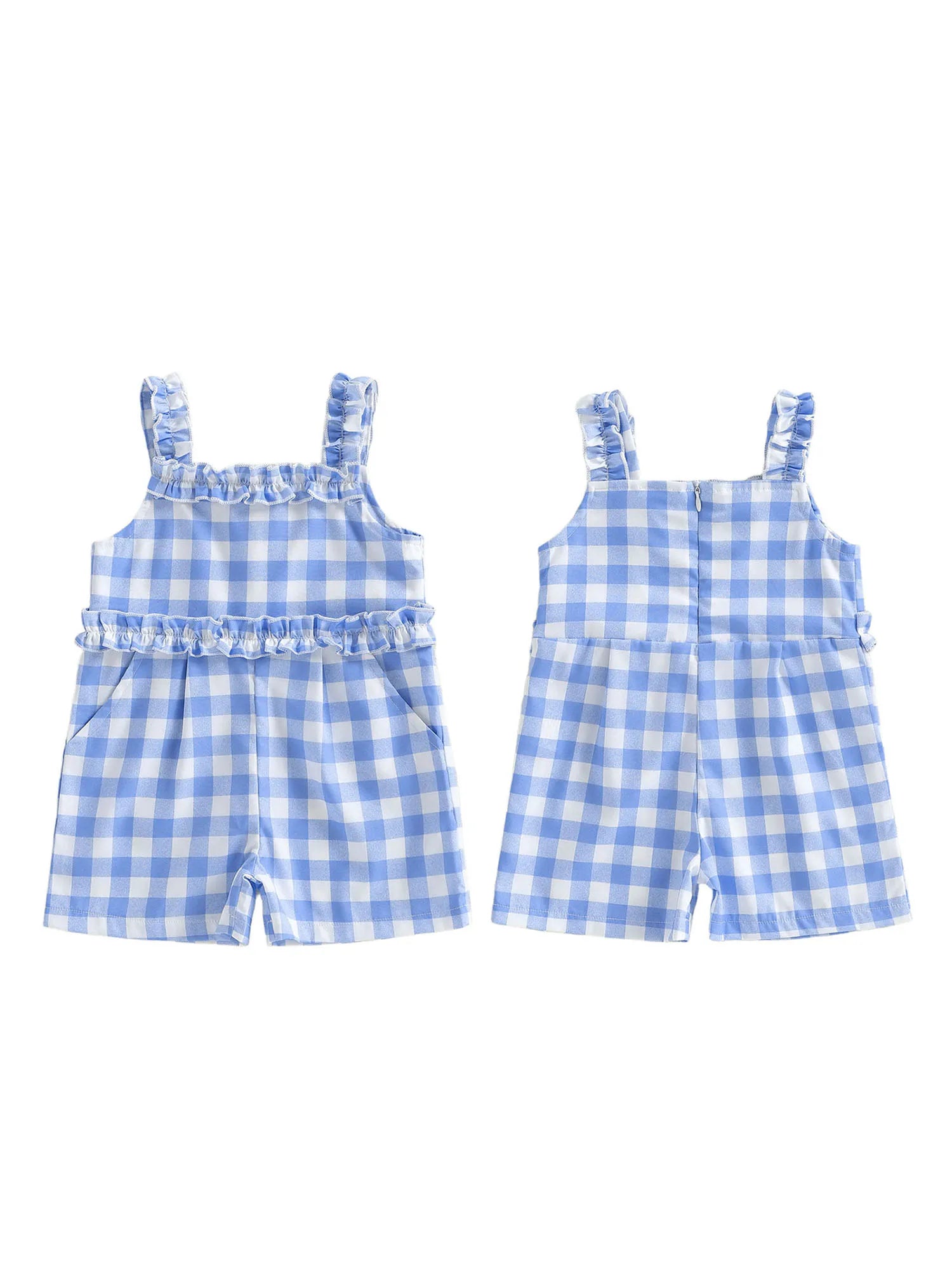 Infant Girls Plaid Ruffle Overalls