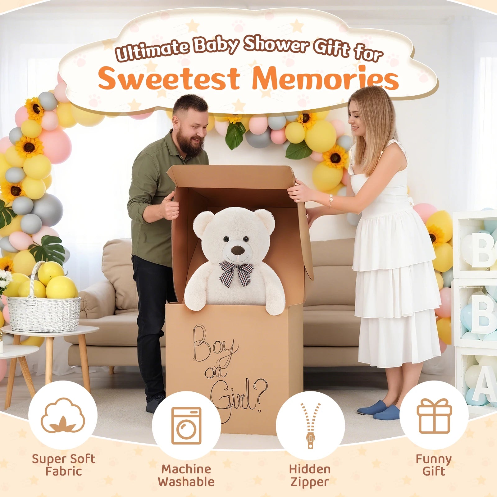 Morismos Giant White Teddy Bear (39")